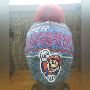 Super Mario (2022 Nintendo) Winter Knit Pom Beanie Hat  Red Blue White & Gray OS
